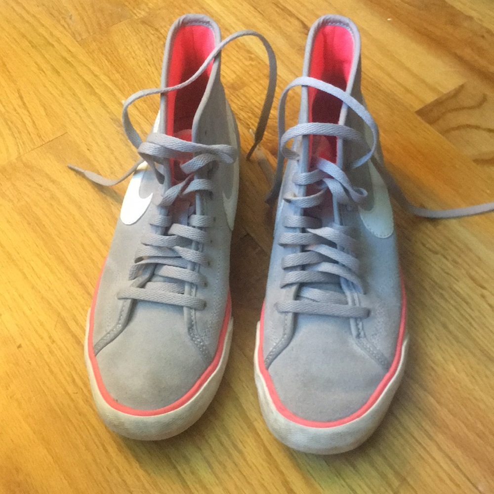 Gray suede Nike high tops